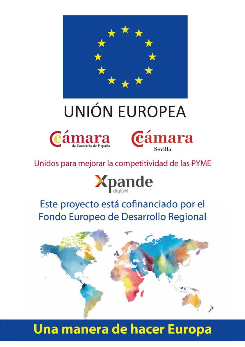 Unión Europea, Cámara de Comercio y programa Xpande Digital: proyecto cofinanciado por el Fondo Europeo de Desarrollo Regional
